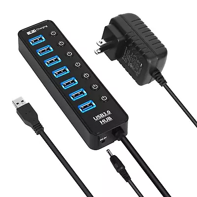 7 Port USB 3.0 Data Hub Adapter Splitter Expander Smart Charging Power Adapter • $25.26