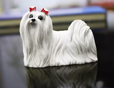 2.6  China Collection Resin Maltese Dog Red Bow Model Statue • $47
