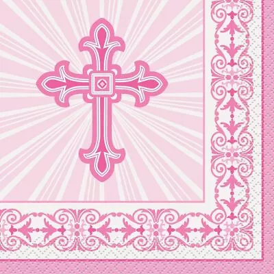 Pink Radiant Cross Beverage Napkins Communion Religious Party Supplies 16 Count • £4.81