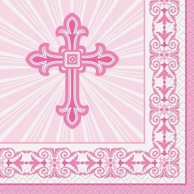 Pink Radiant Cross Luncheon Napkins Communion Religious Party Supplies 16 Count • £5.78