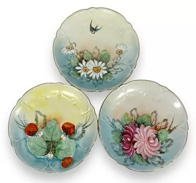 Lot Of 3 PSAA Schonwald Bavaria 8  Plates Scalloped Birds Flowers Strawberry • $38.87