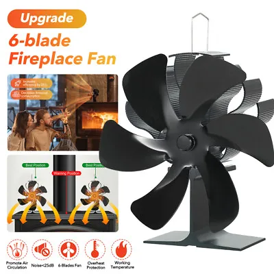 6-Blade Fireplace Fan Heat Powered Stove Fan Fire Heater Woodburner Stove Ecofan • £23.99