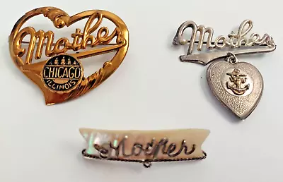 Vintage Kitsch  Mother  Pins Brooches Chicago Navy Mother Of Pearl Lot Of 3 • $14.95