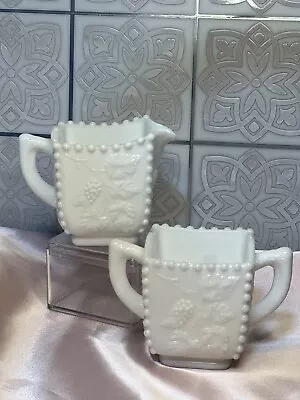 Vtg- Westmoreland Milk Glass Grape Leaf Creamer & Sugar Set Great Condition • $15