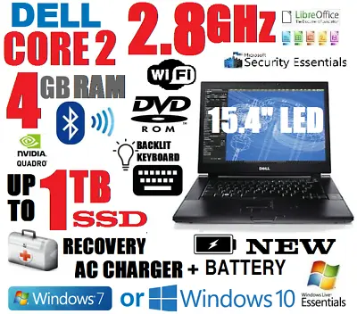 DELL 15.4  DELL 2.8GHz LAPTOP🚩NVIDIA🚩4GB RAM 🚩1TB SSD 🚩 WIFI 🚩WIN 7 10 PRO • $405