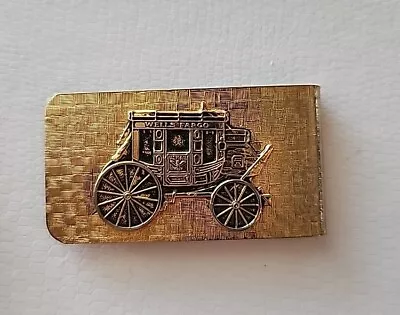 Wells Fargo Money Clip Gold Tone Vintage Cross-hatch • $11