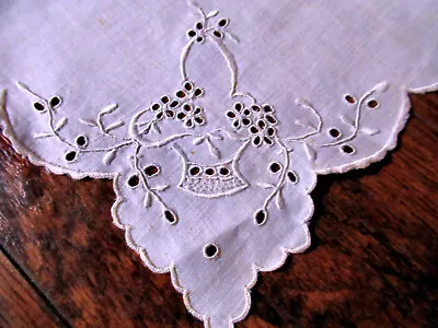 6 Vintage White Linen Napkins Handmade Lace Madeira Whitework Embroidery  • $14.95