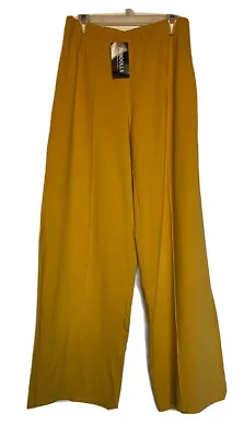 Rebdolls Mustard Yellow Wide Leg Pants 1X Elastic Waist Cotton Blend Stretch NWT • £23.61