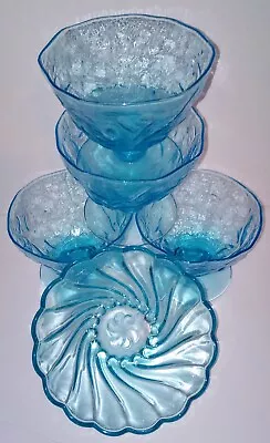  4 Set Morgantown Seneca Driftwood Aqua Blue Glass Sherbet Dessert A D Bowl • $24.99
