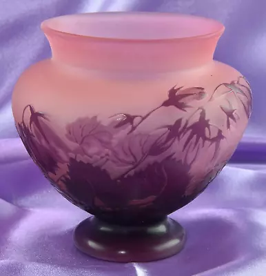 Antique 'Signed' Emile Galle (1846-1904) 3-1/2  Tall Plum Vase 1900's • £1248.64