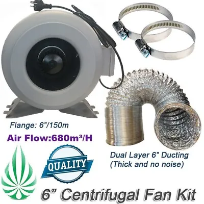 6  Inline Centrifugal Exhaust Duct Fan Hydroponics Dual Aluminium Ducting Vent • $139.95