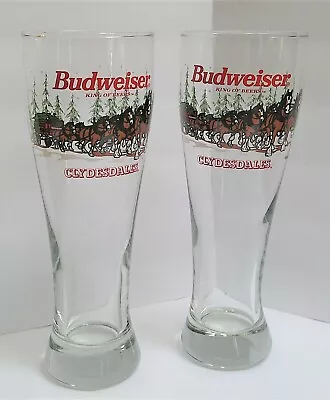 Pair Of Vintage 1988 Budweiser Clydesdales Beer Pilsner Glasses 9-inches Tall • $25