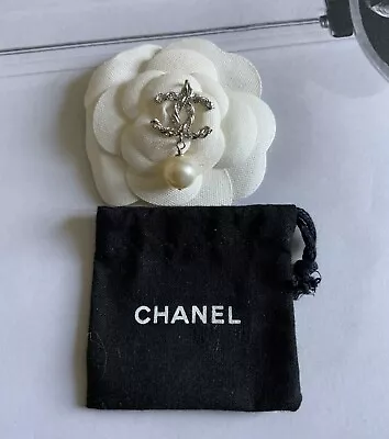 Chanel Silver Crystal Cc Pearl Pendant Only • £250