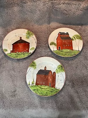 Vintage Warren Kimble BARNS Plates 8  Sakura NY 1998       Set Of 3 • $15