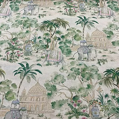 Elephants & Palms Linen Fabric Double Width 280cm Curtain Upholstery Per Metre • £1.99