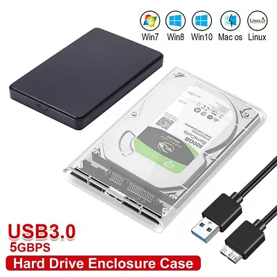 External HDD SSD Case Disk USB 3.0 To SATA 2.5  Hard Drive Enclosure Clear Black • $9.99