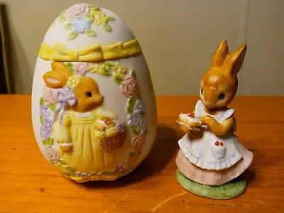 $14.40 • Buy Vintage Lefton China Bisque Easter Egg Trinket Box & Bisque Bunny Figurine