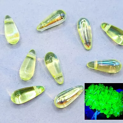 7x16mm Vaseline Uranium Glass Beads Yellow Aurora Borealis Drops 10pcs K5 • $7.25