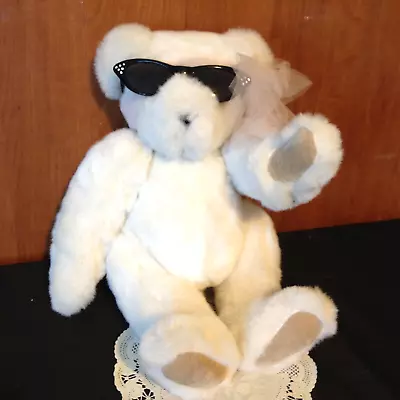 VERMONT TEDDY BEAR CO. White Jointed Teddy Bear Cat Eye Glasses Plush Vintage • $10.57