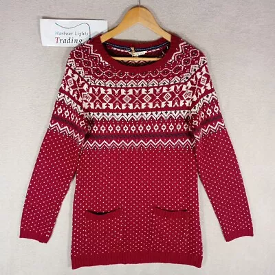 Fat Face Jumper Dress Knitted Red White Size 12 Womens Pockets Nordic Fairisle • £14.49