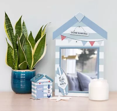 Nautical Seaside Beach Hut 'Gone Surfing' Themed Decorative Wooden Mirror 48cm • £29.99