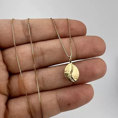 Solid 9ct 375 Gold Fine Box Chain Coffee Bean Pendant 42cm Long Necklace 2g • £99.99