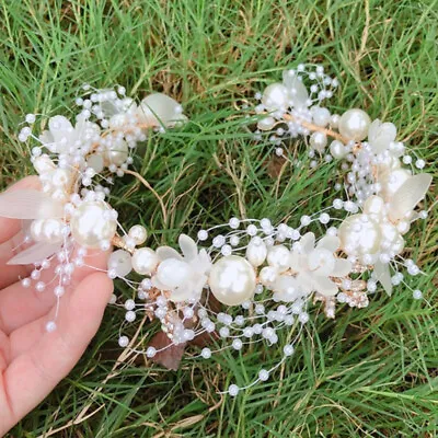 £5.27 • Buy Flower Pearl Headband Crown Wedding Bridal Headbands Hair Jewelry Crystal Tiara