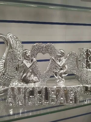 £19.99 • Buy Angel Baby Shelf Sitter Silver Sparkle Bling Ornament Crushed Diamond Gift