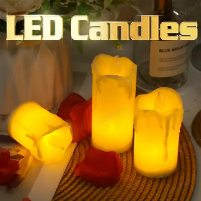 3/6/9 PCS Flameless LED Tea Lights Pillar Candles Battery Operated Wedding Decor • £5.99