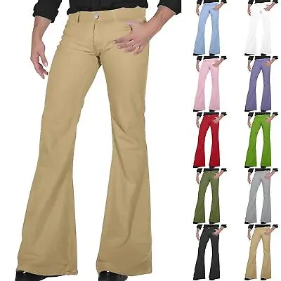 Punk Retro Men Bell Bottom Stretch Slim Flared Twill Pants 60s 70s Trousers • $24