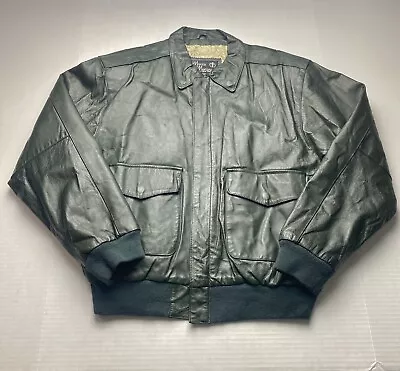 Vintage Marco Morani Green Leather Flight Bomber Zip Jacket Collared Size Medium • $65