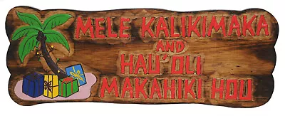 Mele Kalikimaka Hau'oli Makahiki Hou Painted Wood Hawaiian Christmas Sign • $26.99