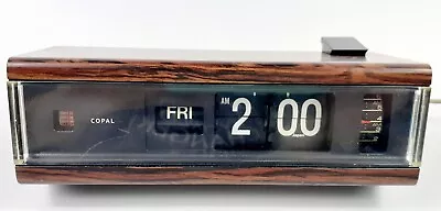 Vintage Copal Alarm Clock Flip Number & Day Model 229 12 Hr Day Wood Grain WORKS • $99.99