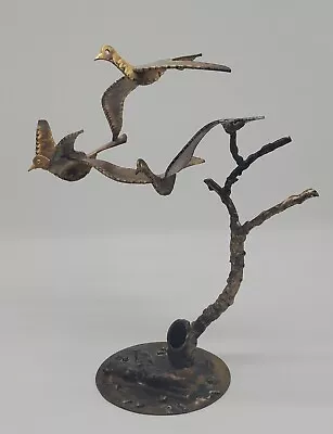 Vintage Mid Century Modern Brutalist Metal Sculpture Flying Birds W/Tree Brass? • $75