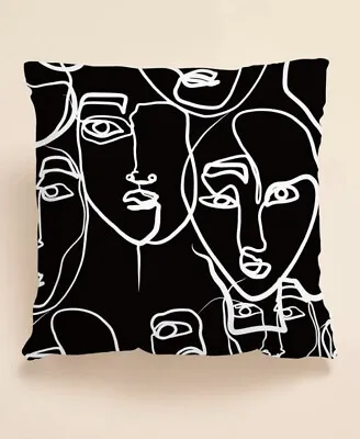 £5.99 • Buy Black White Abstract Face Print CUSHION COVER 45 X 45 Room Decor Contemporary