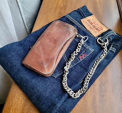 Red Moon Vintage Leather Long Wallet Montana With Metal Chain Brown Rare !!! • $125