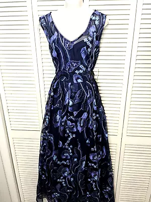 R&M RICHARDS Formal Gown Navy Lined Sleeveless Floral Embroidered Dress Plus 18W • $97.97