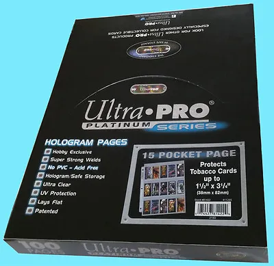 100 ULTRA PRO PLATINUM 15 POCKET Tobacco Card Pages 1.5x3.25  Sheets Protectors  • $28.99