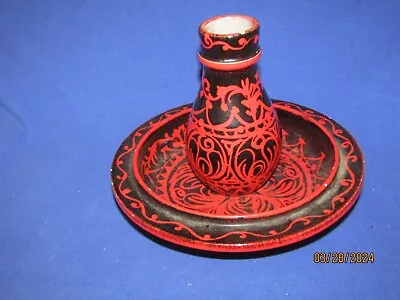 2 PCS Raymond Bitossi Mid Century Modern ITALY Pottery Vase & Bowl Red & Black • $24.99