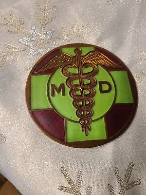 Vintage Copper Enameled MD (Medical Doctor) Car Grille/License Badge Emblem • $199