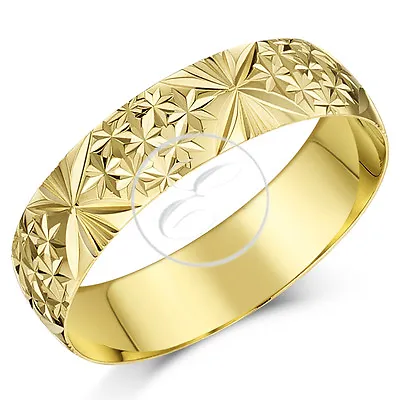 £182 • Buy 4mm-7mm 9ct Yellow Gold HeavyWeight Engraved Flower Design D Shaped Wedding Ring