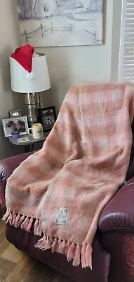 Donegal Designs Mohair Wool Pink Plaid Throw Blanket 65 In. X 45 In. • $28.99