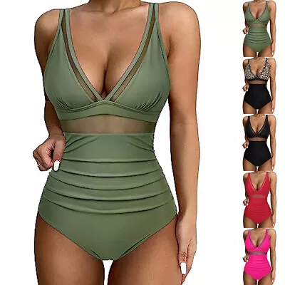 Ladies Padded Bikini Swimsuit Mesh One Piece Monokini Swimwear Swimming Costume • £11.75