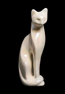Vintage MCM Pearl White Iridescent Cat Figurine / Statue ~12  Tall • $29