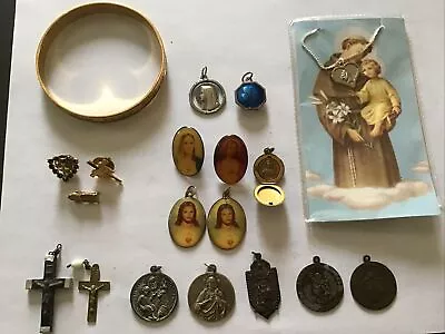 Lot Of Vintage Religious Catholic Pendants Necklaces Pins & More • $29.99