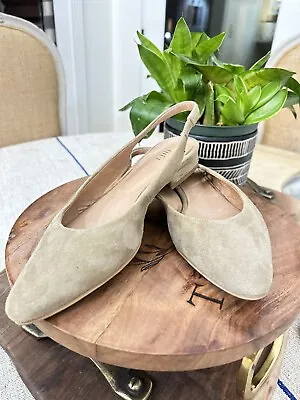 J Jill Tan Leather Size7 1/2 Suede Slingback Flats Pointed Toe Women • $25