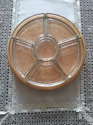 £39.95 • Buy Vintage Wooden & Rare Clear Glass Rotating Lazy Susan Dip Snack Set 1970/80's