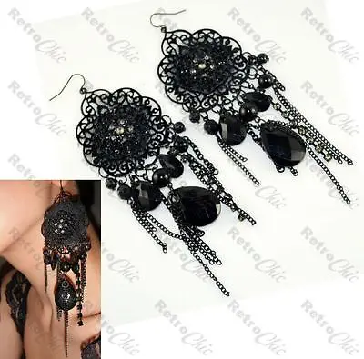 5 Long LACE VICTORIAN Gothic BIG CHANDELIER EARRINGS Vintage Rhinestone Crystal • £4.88