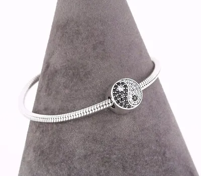 Yin & Yang Charm Sparkling SILVER Jewellery Awareness Charm For Bracelet • £23.12