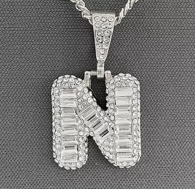 $9.99 • Buy Silver Tone Clear Rhinestones Bubble Initial Alphabet Letter N Pendant Necklace